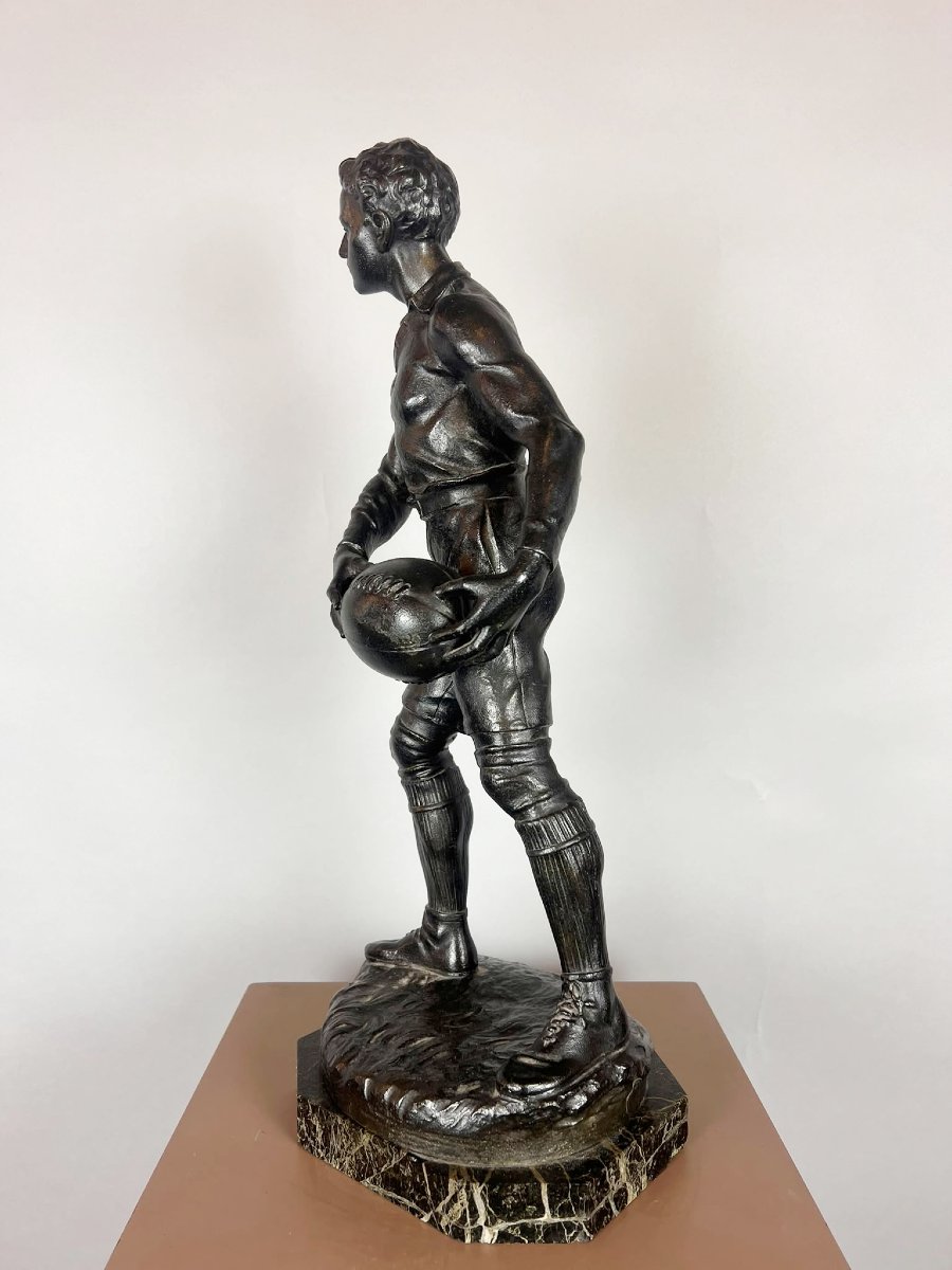 Zamak Sculpture Depicting The Rugby Player, Signed By G. Demange.-photo-2