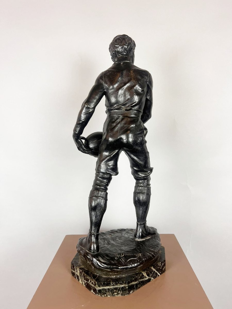 Zamak Sculpture Depicting The Rugby Player, Signed By G. Demange.-photo-3