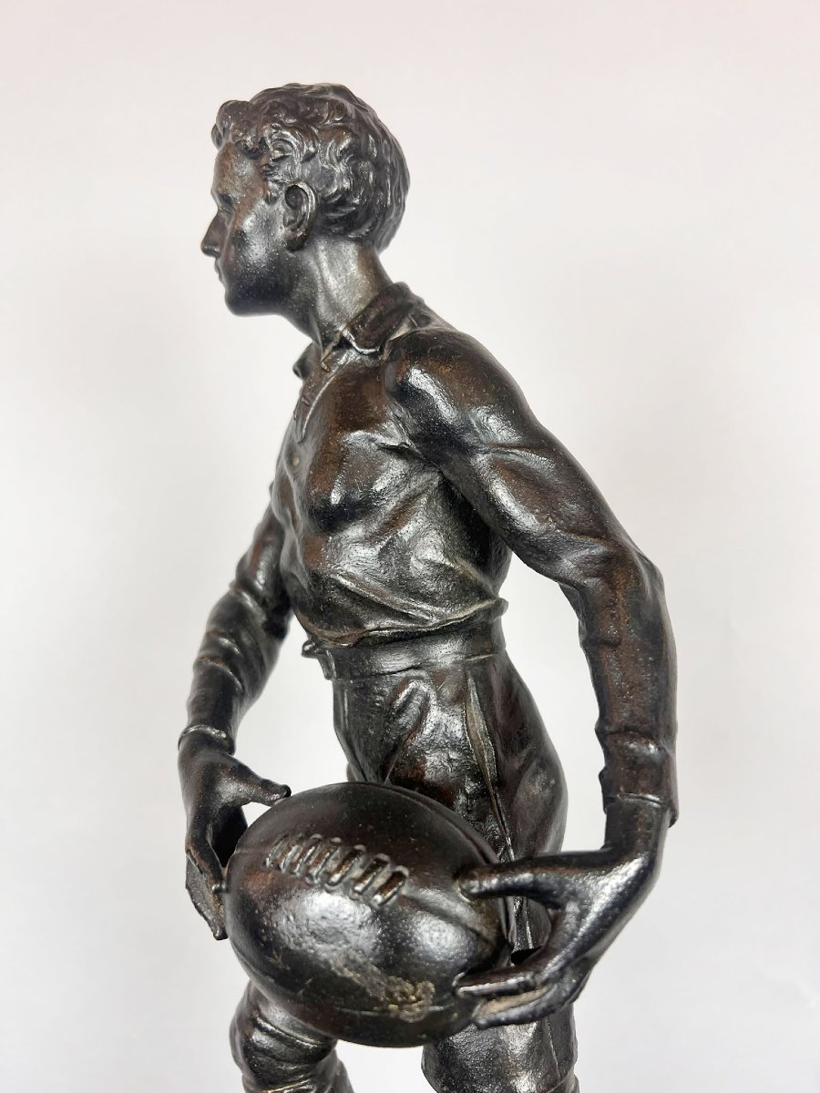 Zamak Sculpture Depicting The Rugby Player, Signed By G. Demange.-photo-5