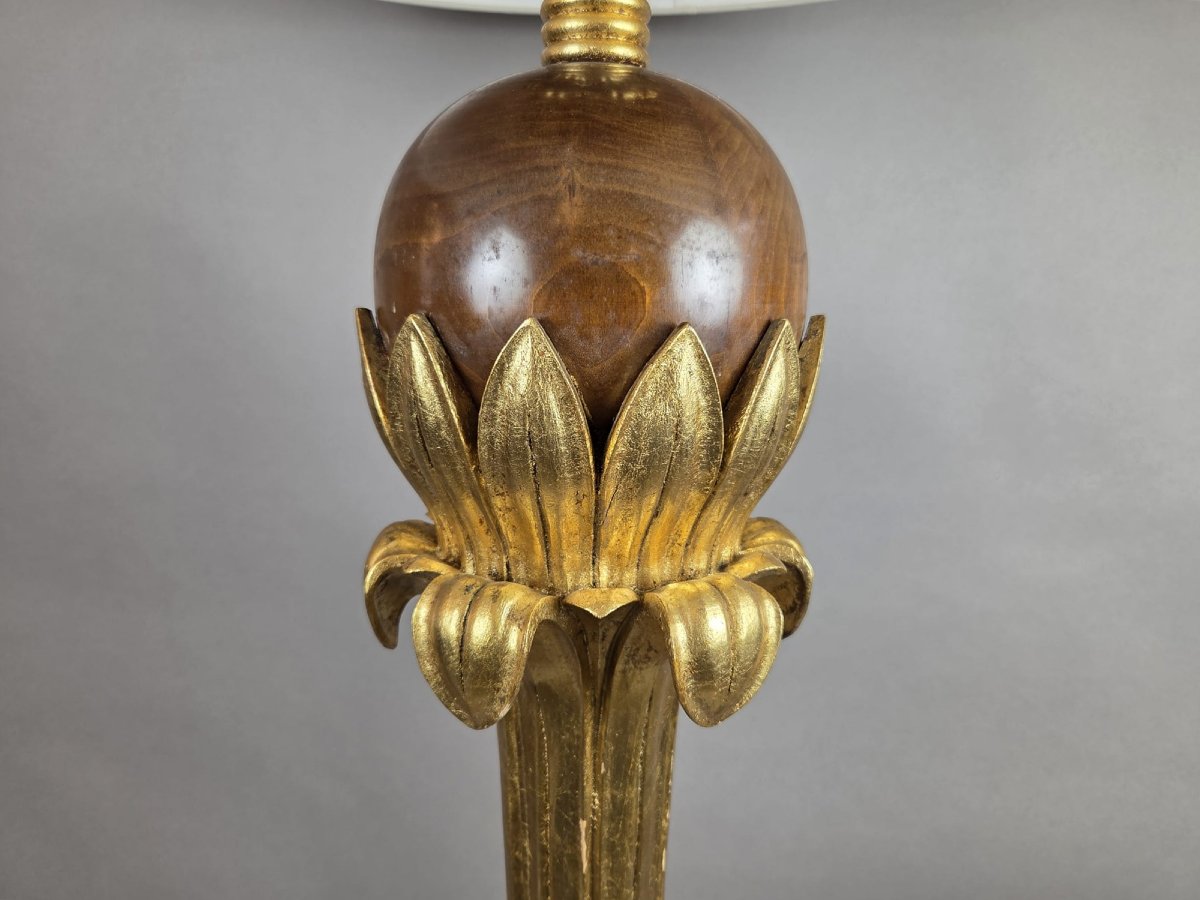 Chambon, lampadaire en bois patiné et doré, vers 1940-photo-4