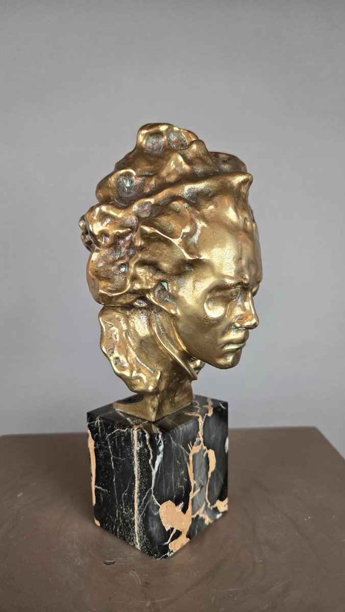 Bronze de Beethoven sur socle en marbre, Alfredo Pina, XXe siècle-photo-4