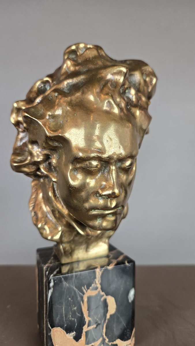 Bronze de Beethoven sur socle en marbre, Alfredo Pina, XXe siècle-photo-2