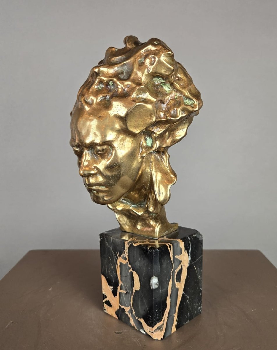 Bronze de Beethoven sur socle en marbre, Alfredo Pina, XXe siècle-photo-2