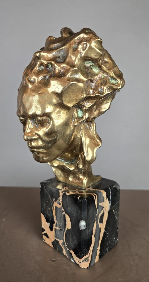 Bronze de Beethoven sur socle en marbre, Alfredo Pina, XXe siècle-photo-3