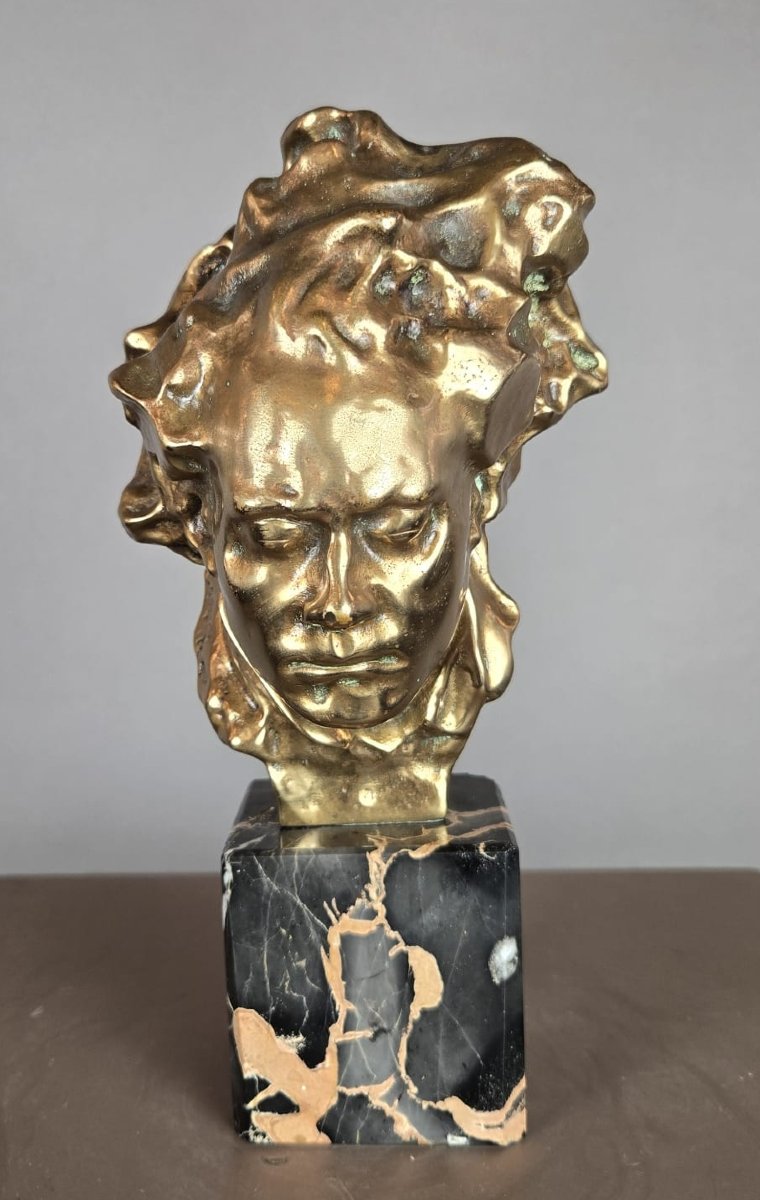 Bronze de Beethoven sur socle en marbre, Alfredo Pina, XXe siècle-photo-4
