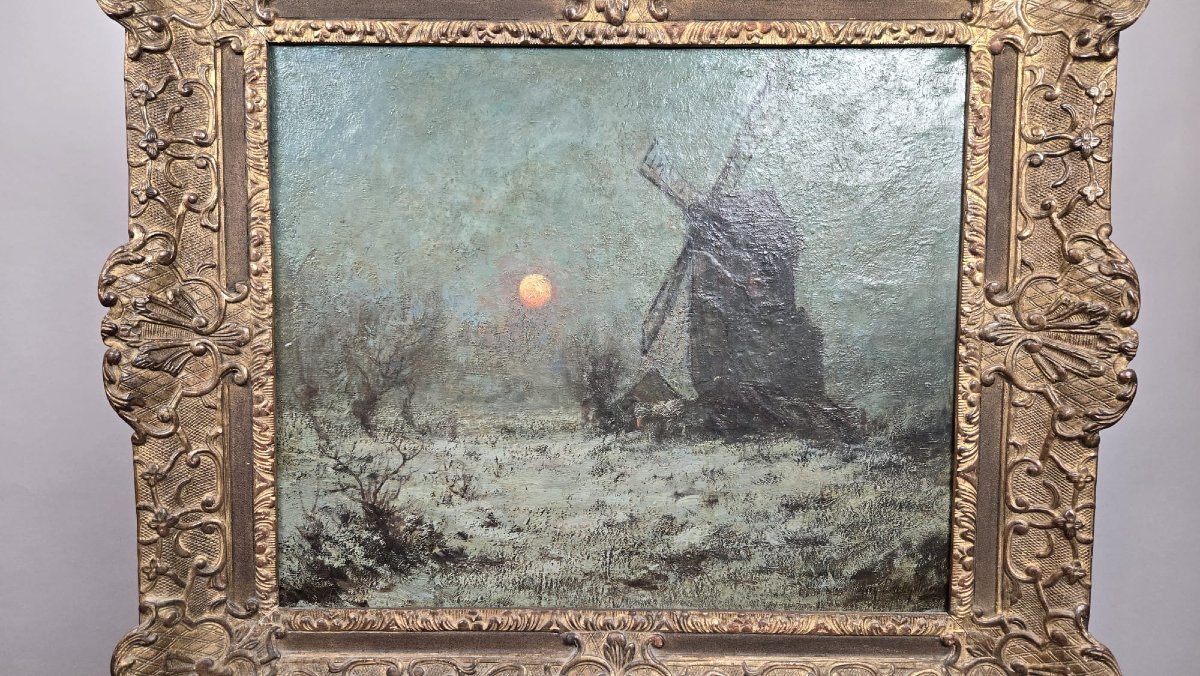 Oil On Canvas, "chiaroscuro At The Mill," Signed By Auguste Breugelmans, Early 20th Century-photo-2
