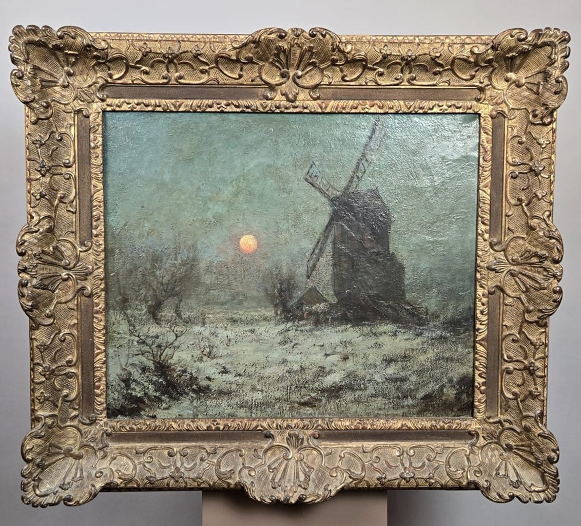 Oil On Canvas, "chiaroscuro At The Mill," Signed By Auguste Breugelmans, Early 20th Century