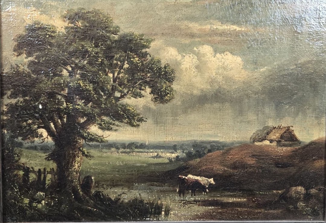 Oil On Canvas, Pastoral Landscape, Attributed To John Constable, 19th Century-photo-2