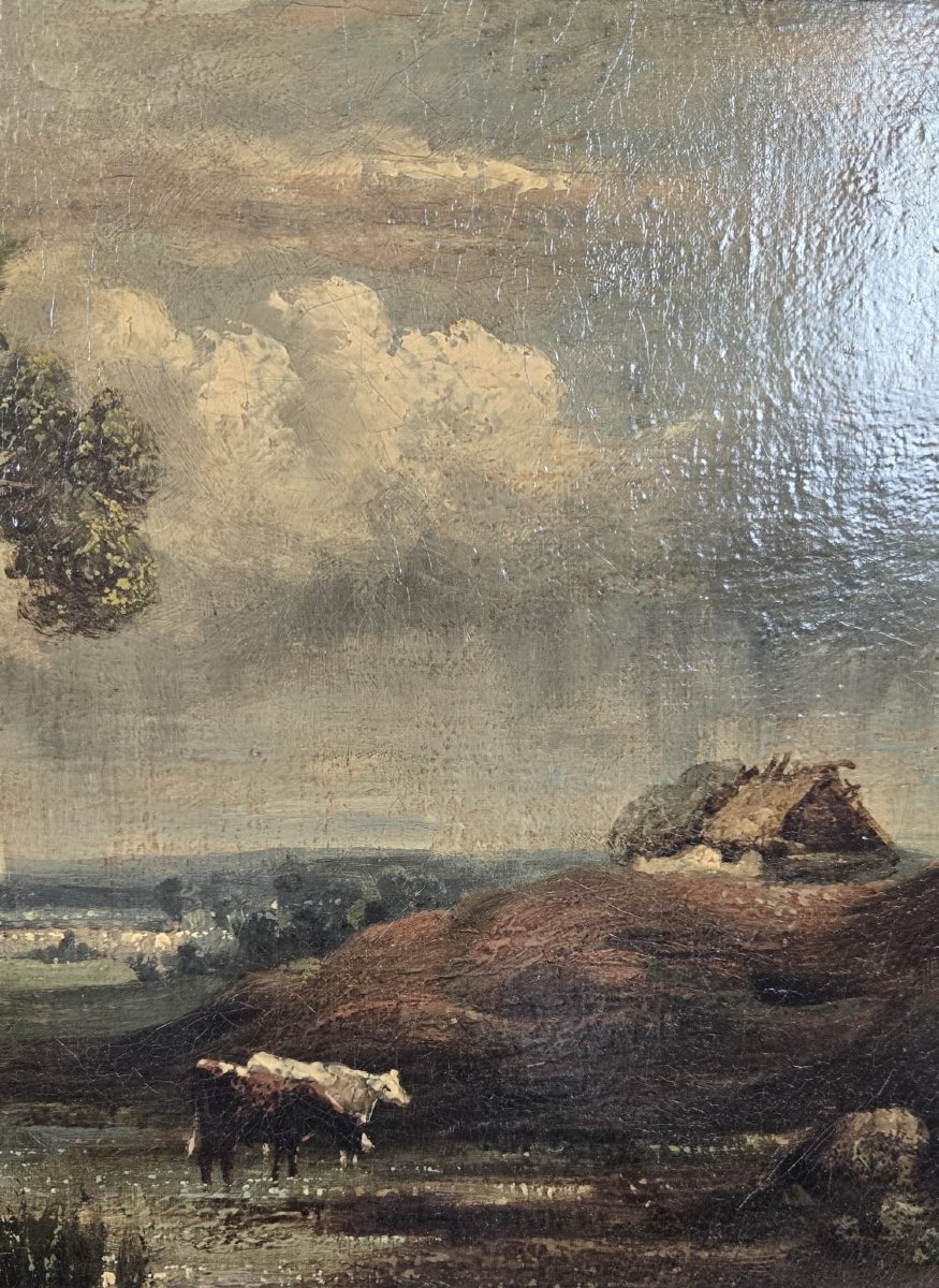 Oil On Canvas, Pastoral Landscape, Attributed To John Constable, 19th Century-photo-4