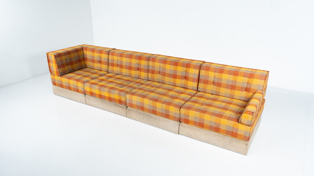 Modern Mid-century Modular Sofa, Original Fabric, 1970s