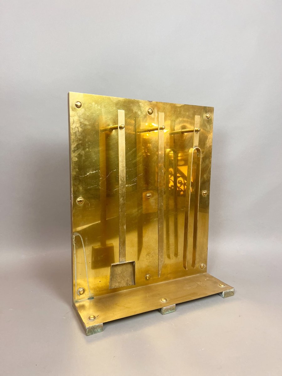 Gold-plated Brass Fireplace Accessories, 1970s