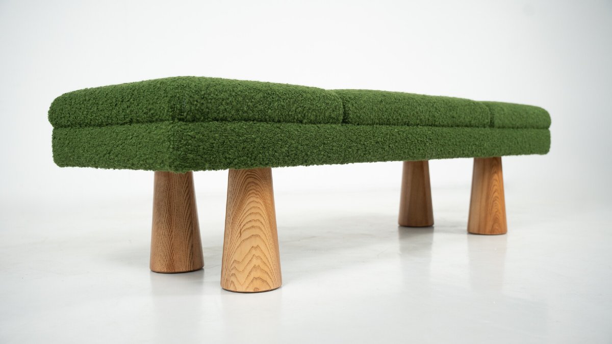 Contemporary Green Bench, Wood And Fabric, Italy-photo-2