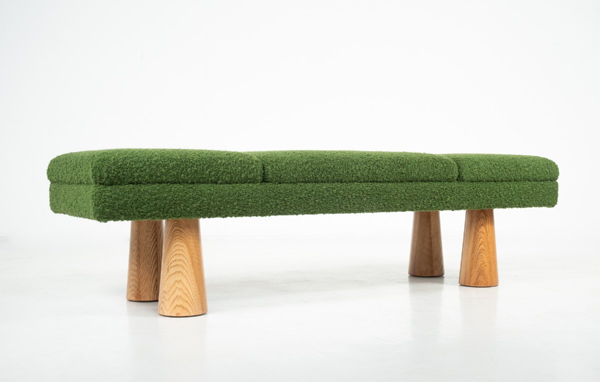 Contemporary Green Bench, Wood And Fabric, Italy