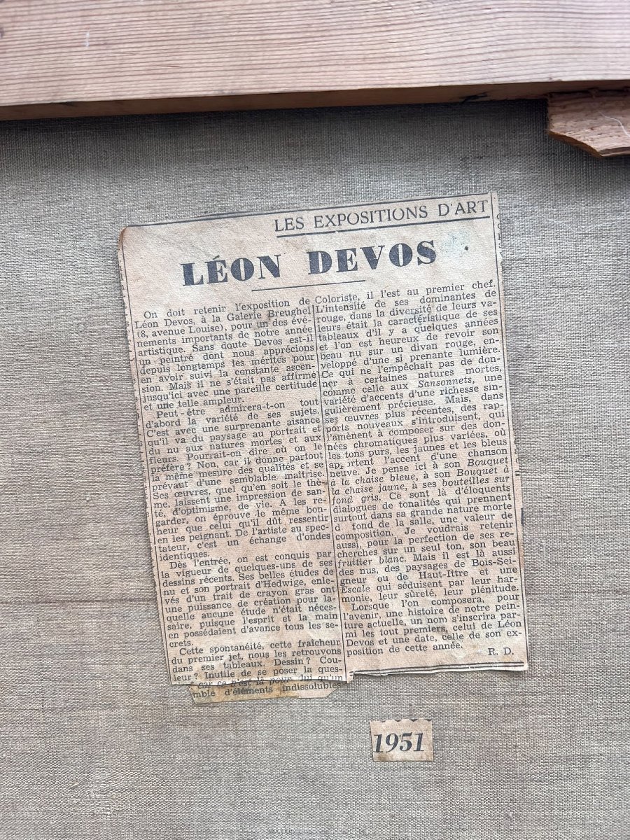 Huile sur toile, Émilie la tricoteuse, Léon Devos (1897–1974), Belgique, vers 1940-photo-3