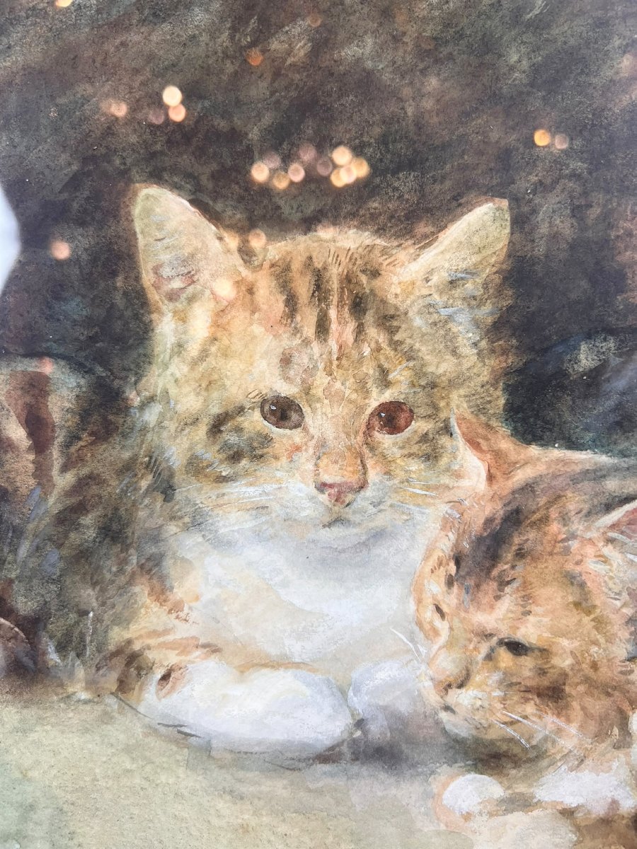 Watercolor And Gouache, Cats, Eugène Louis Lambert (1825–1900), 19th Century-photo-1
