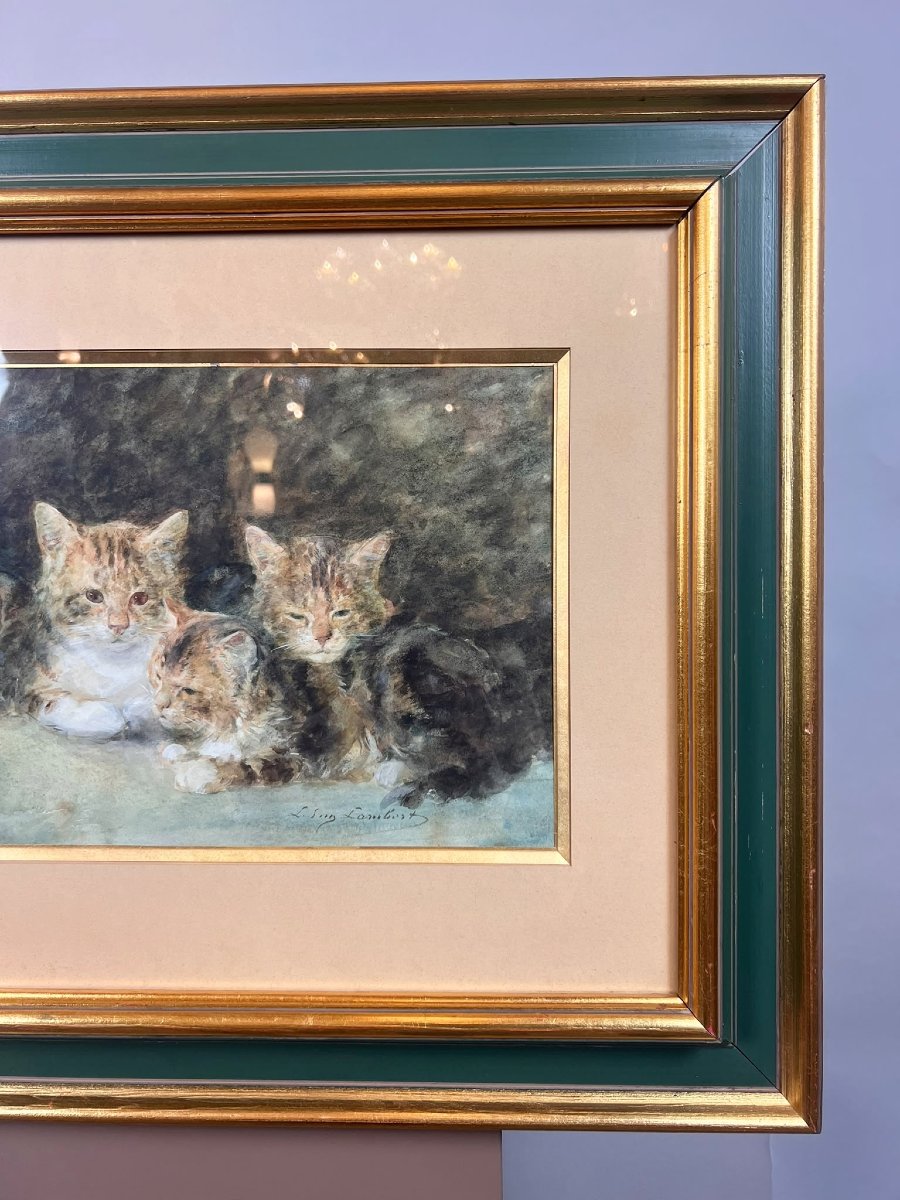 Watercolor And Gouache, Cats, Eugène Louis Lambert (1825–1900), 19th Century-photo-2