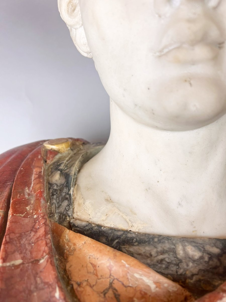 Polychrome Marble Bust Depicting A Roman Emperor, 19th Century.-photo-2