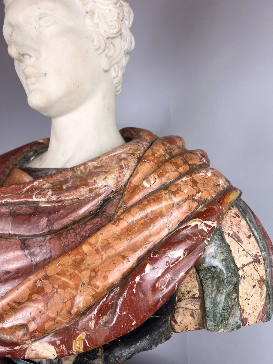 Polychrome Marble Bust Depicting A Roman Emperor, 19th Century.-photo-5