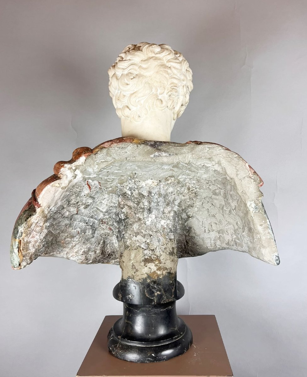 Polychrome Marble Bust Depicting A Roman Emperor, 19th Century.-photo-6