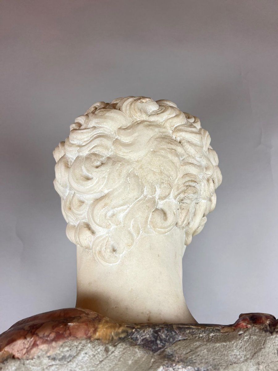 Polychrome Marble Bust Depicting A Roman Emperor, 19th Century.-photo-8