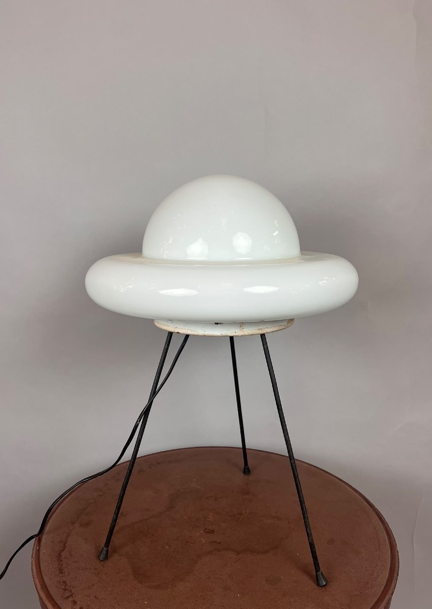 Lampe vintage en opaline blanche-photo-4