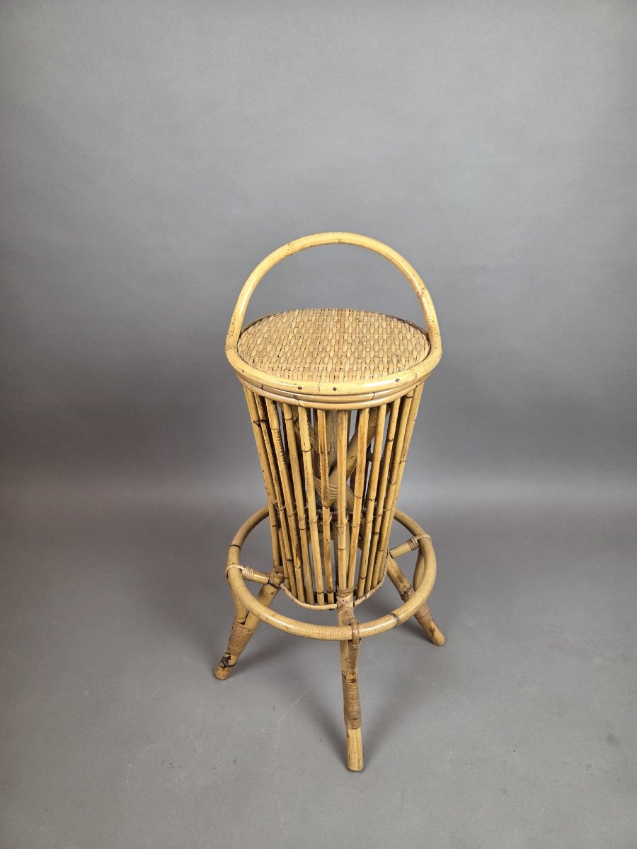 Attributed To Tito Agnoli, Bamboo And Rattan Bar, With 3 Matching Stools, Italy, Circa 1950-photo-4