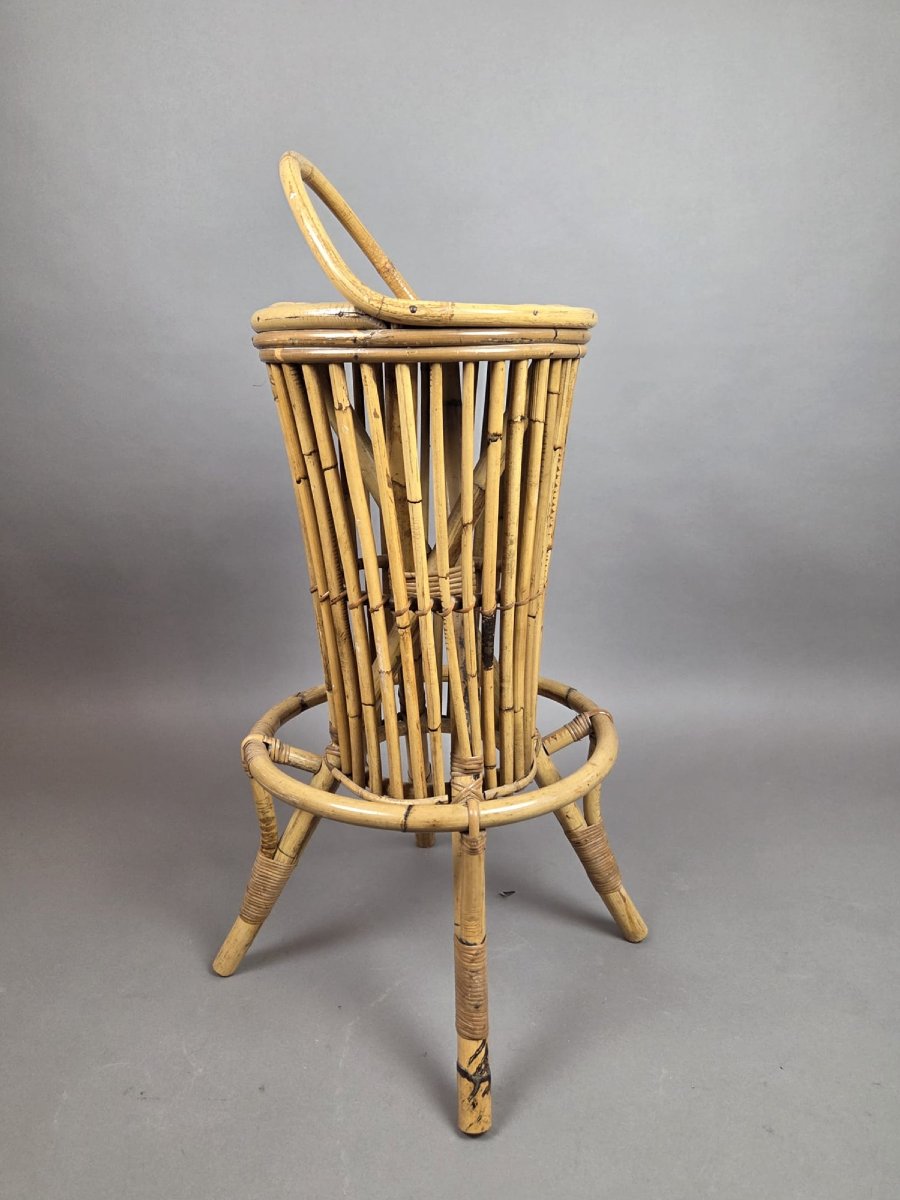 Attributed To Tito Agnoli, Bamboo And Rattan Bar, With 3 Matching Stools, Italy, Circa 1950-photo-5