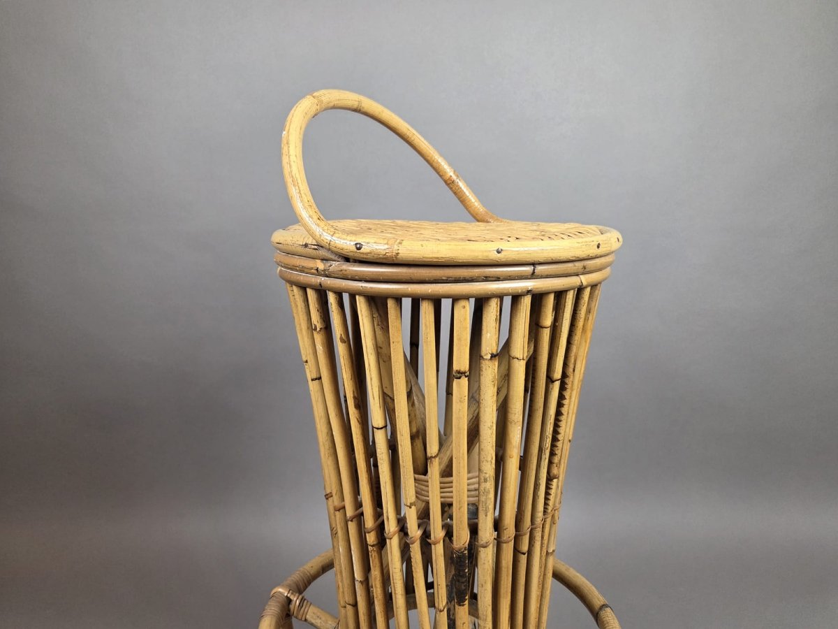 Attributed To Tito Agnoli, Bamboo And Rattan Bar, With 3 Matching Stools, Italy, Circa 1950-photo-7