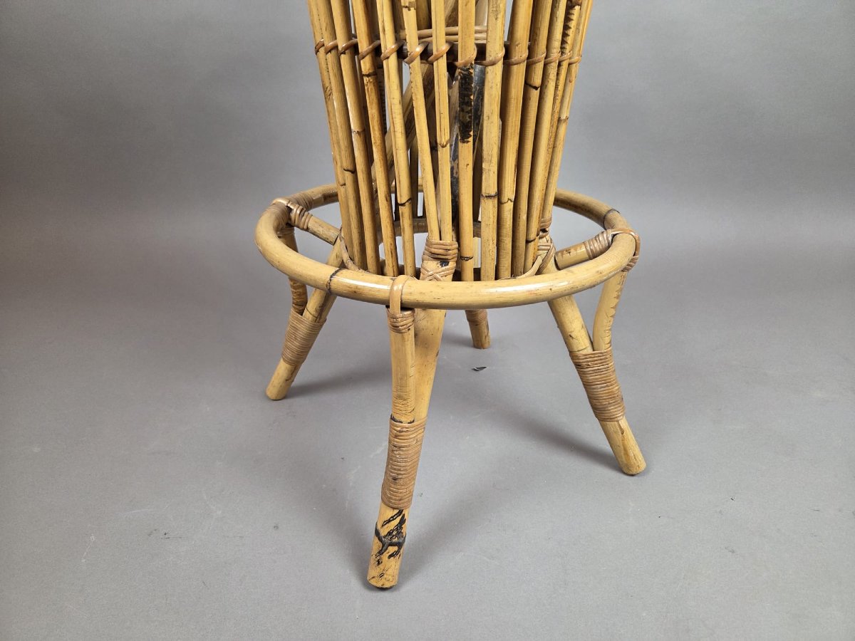 Attributed To Tito Agnoli, Bamboo And Rattan Bar, With 3 Matching Stools, Italy, Circa 1950-photo-8
