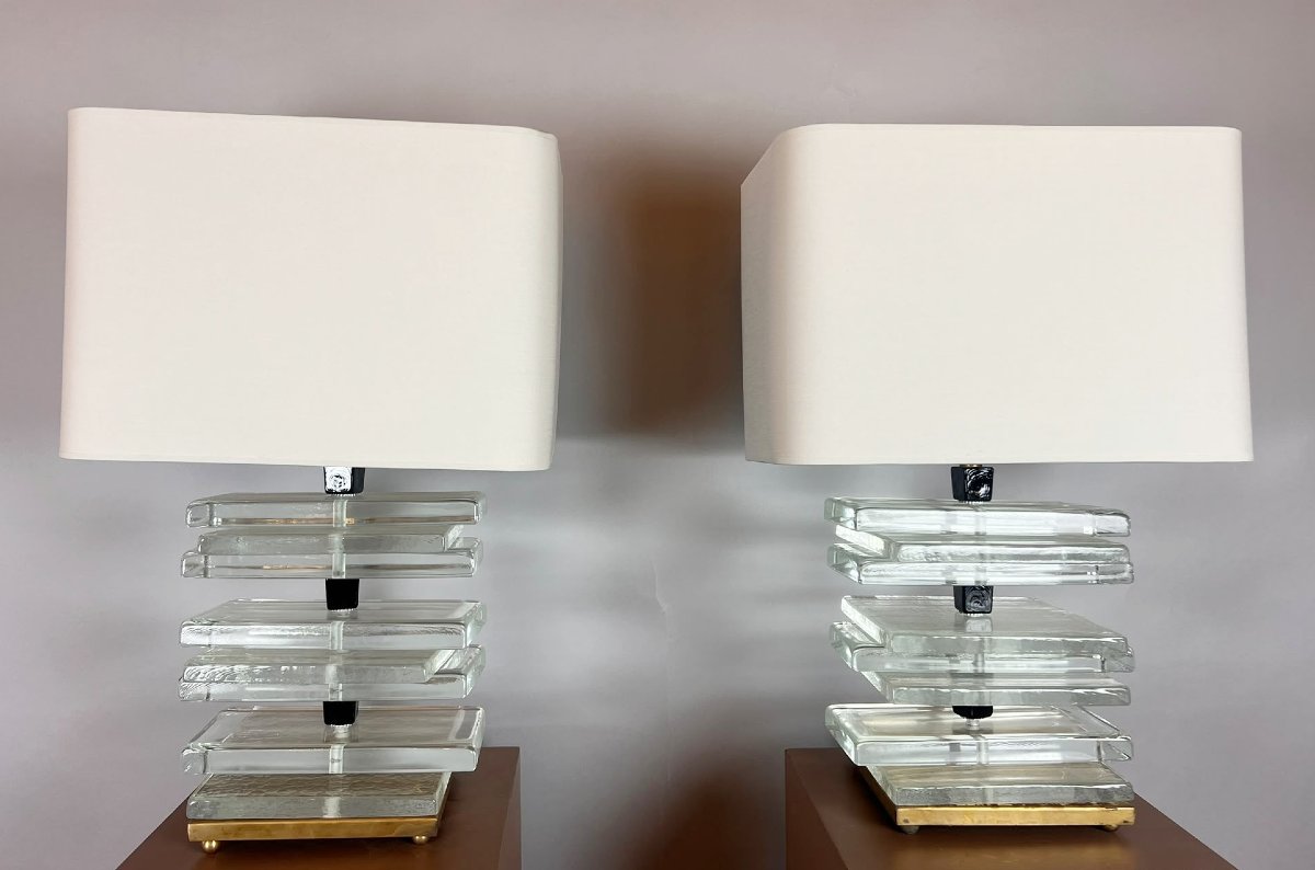 Pair Of Glass Lamps, Italy, 20th Century-photo-4