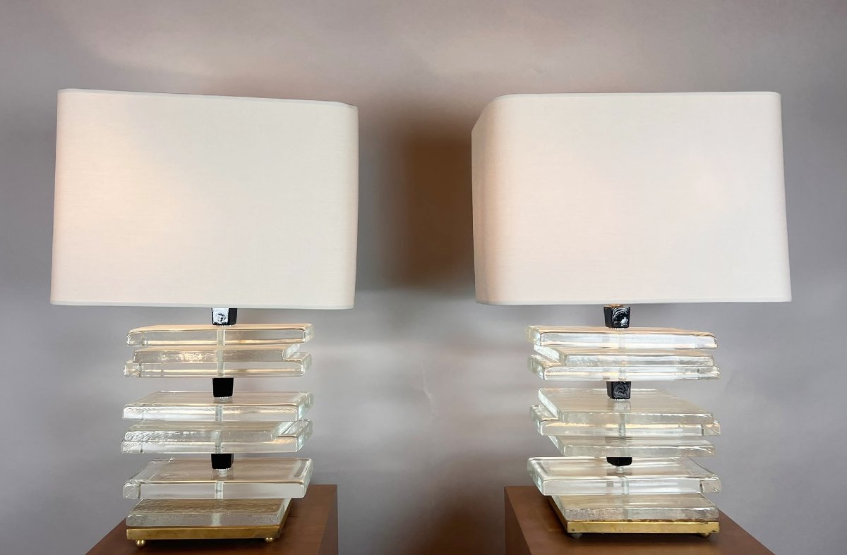 Pair Of Glass Lamps, Italy, 20th Century