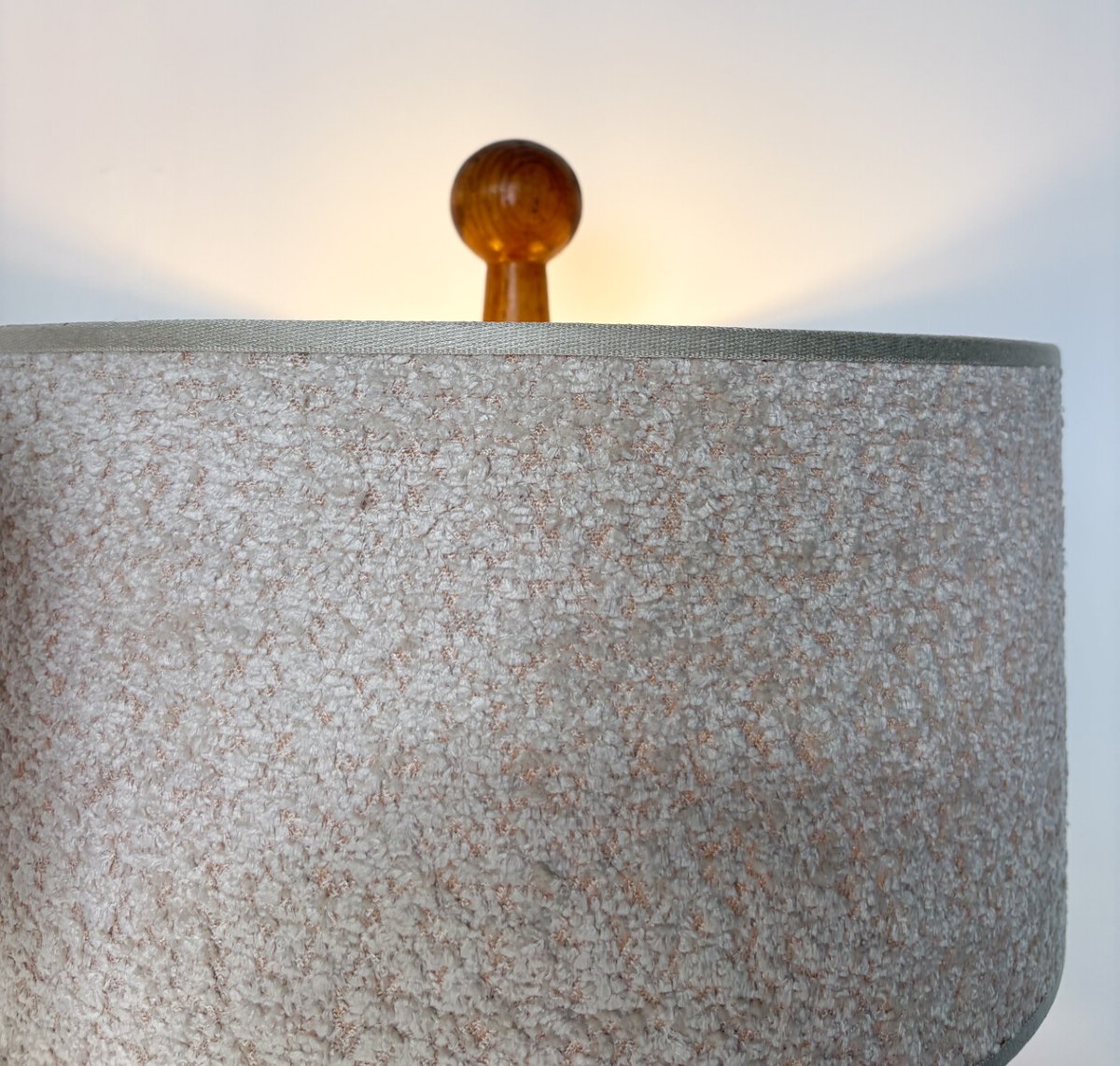 Pair Of Modern, Conical Wooden Table Lamps With Looped Fabric Shades, Italy-photo-2