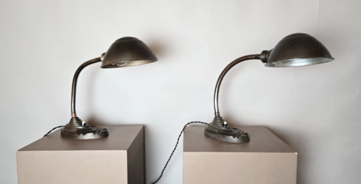 Pair Of Belgian Industrial Lamps, Erpe, 20th Century-photo-2