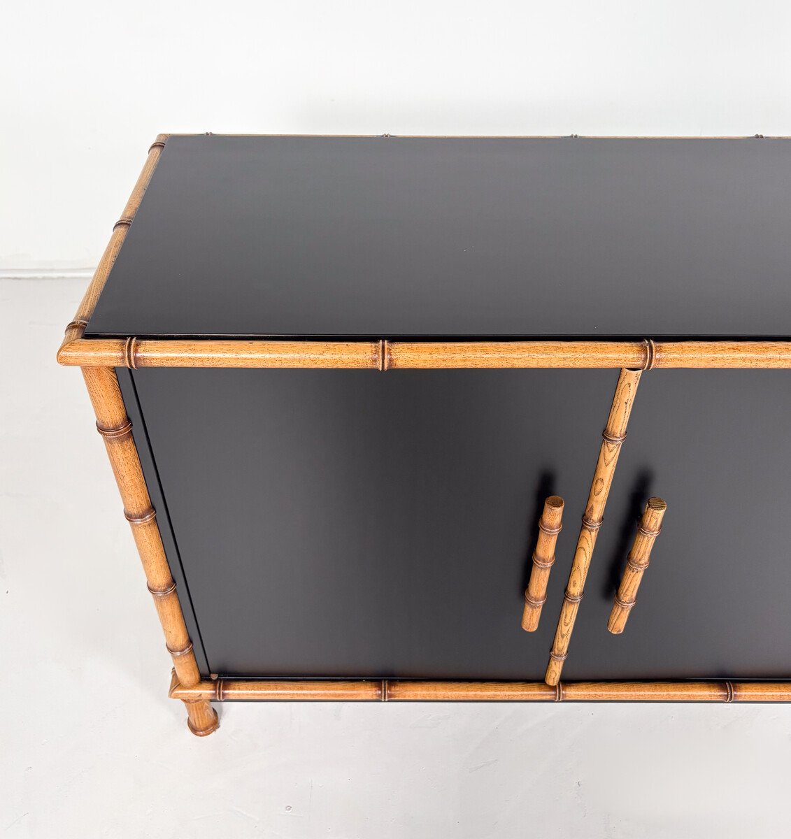 Bamboo And Black-lacquered Wood Sideboard, Italy, Circa 1960-photo-2