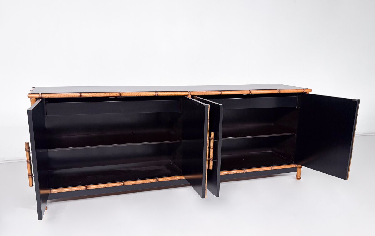 Bamboo And Black-lacquered Wood Sideboard, Italy, Circa 1960-photo-1