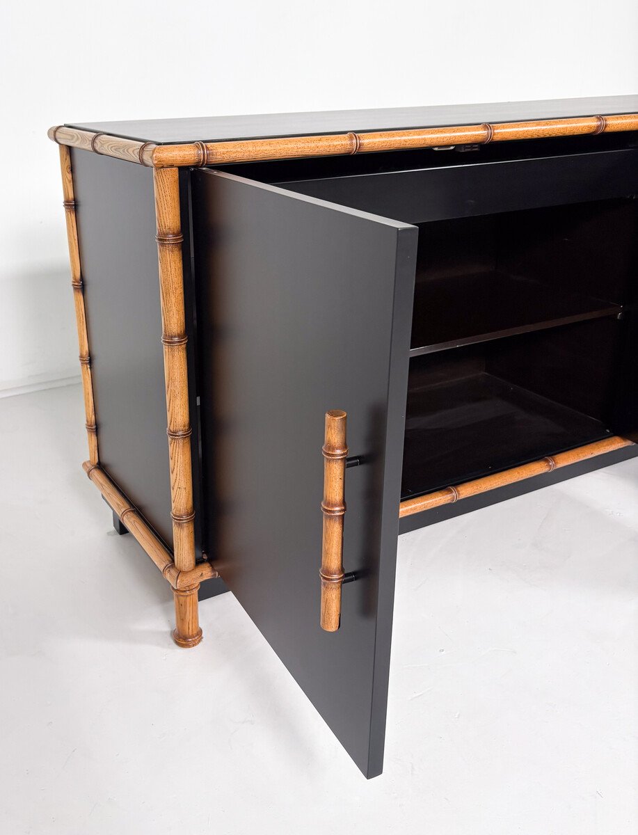 Bamboo And Black-lacquered Wood Sideboard, Italy, Circa 1960-photo-2