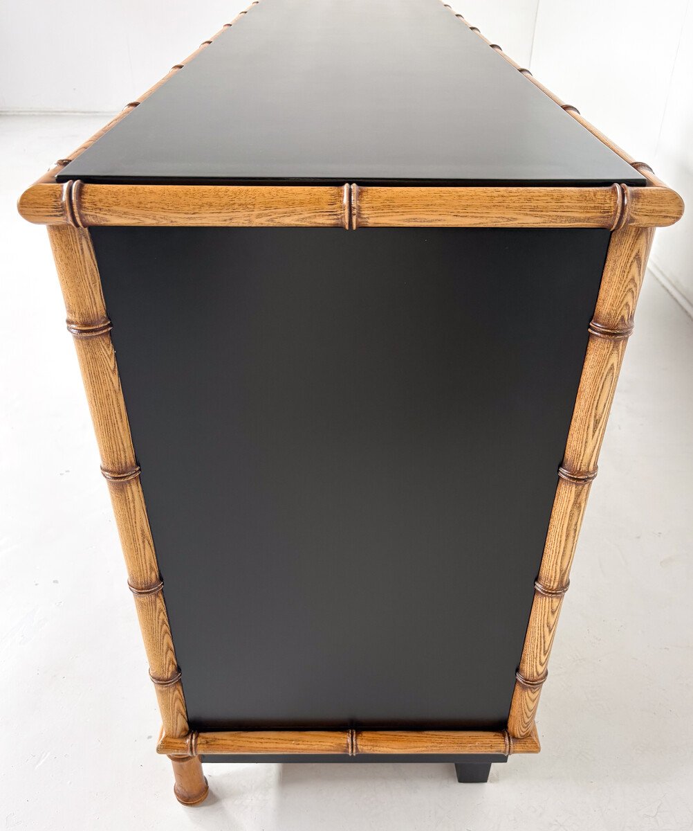 Bamboo And Black-lacquered Wood Sideboard, Italy, Circa 1960-photo-3