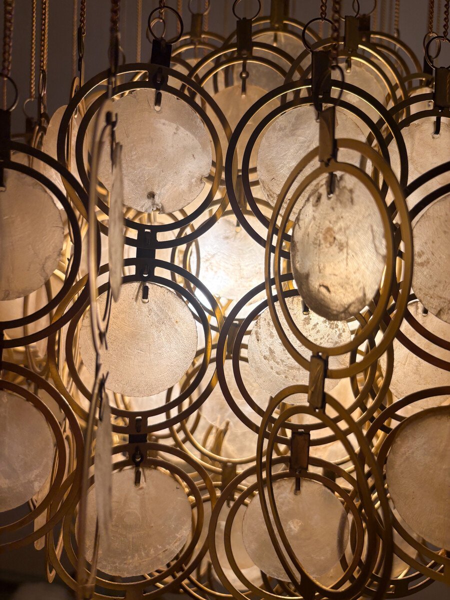 Pendant Lamp, Brass And Mother-of-pearl, Italy, 1970s – 2 Available-photo-4