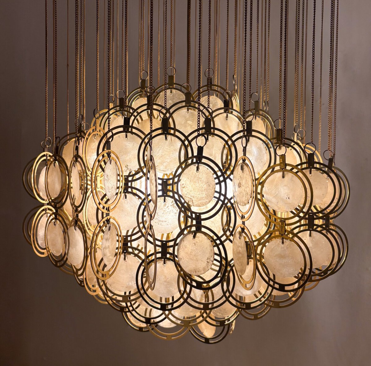 Pendant Lamp, Brass And Mother-of-pearl, Italy, 1970s – 2 Available-photo-1