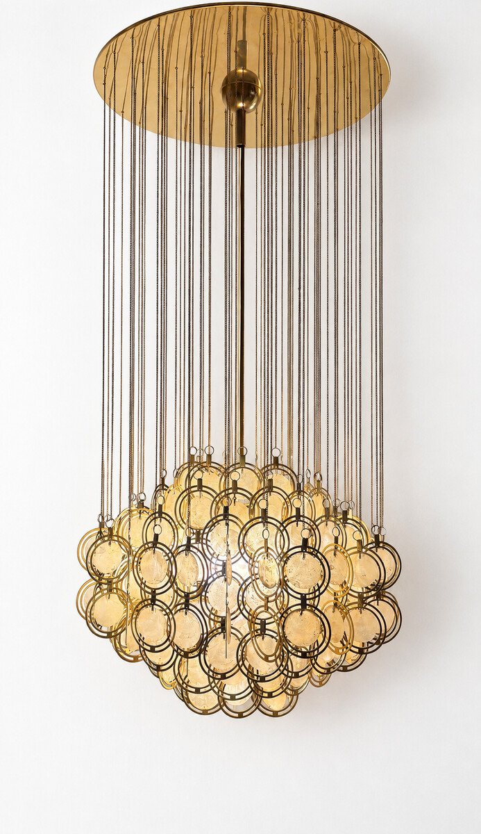 Pendant Lamp, Brass And Mother-of-pearl, Italy, 1970s – 2 Available