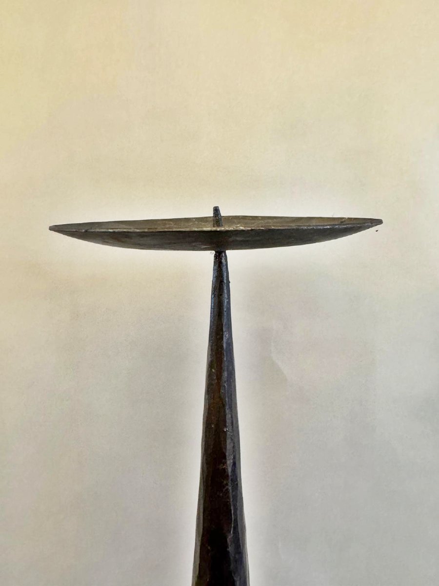 Pair Of Wrought-iron And Hammered Candlesticks, Brutalist Style, 1950s-photo-2