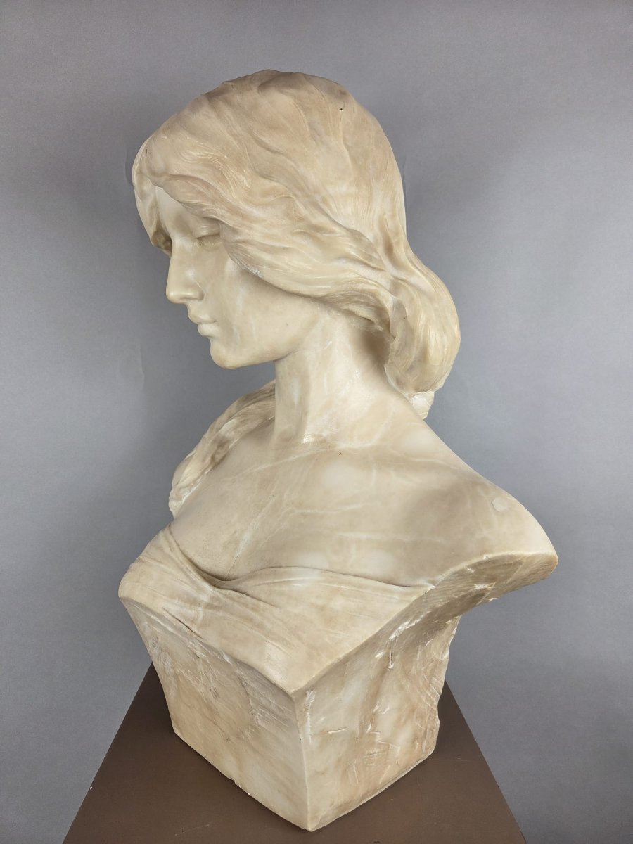 Emilio Fiaschi, buste d'élégante en albâtre, 20th-photo-2