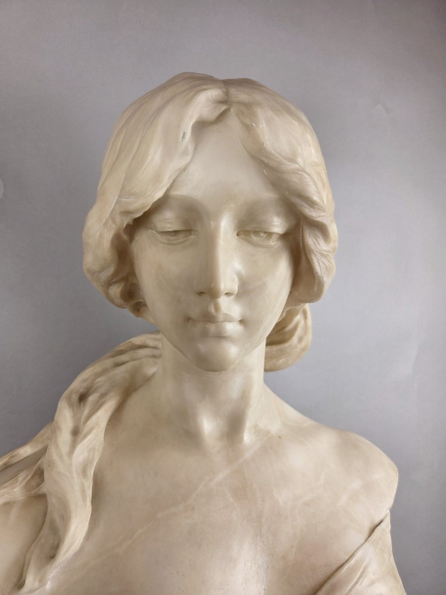 Emilio Fiaschi, buste d'élégante en albâtre, 20th-photo-3