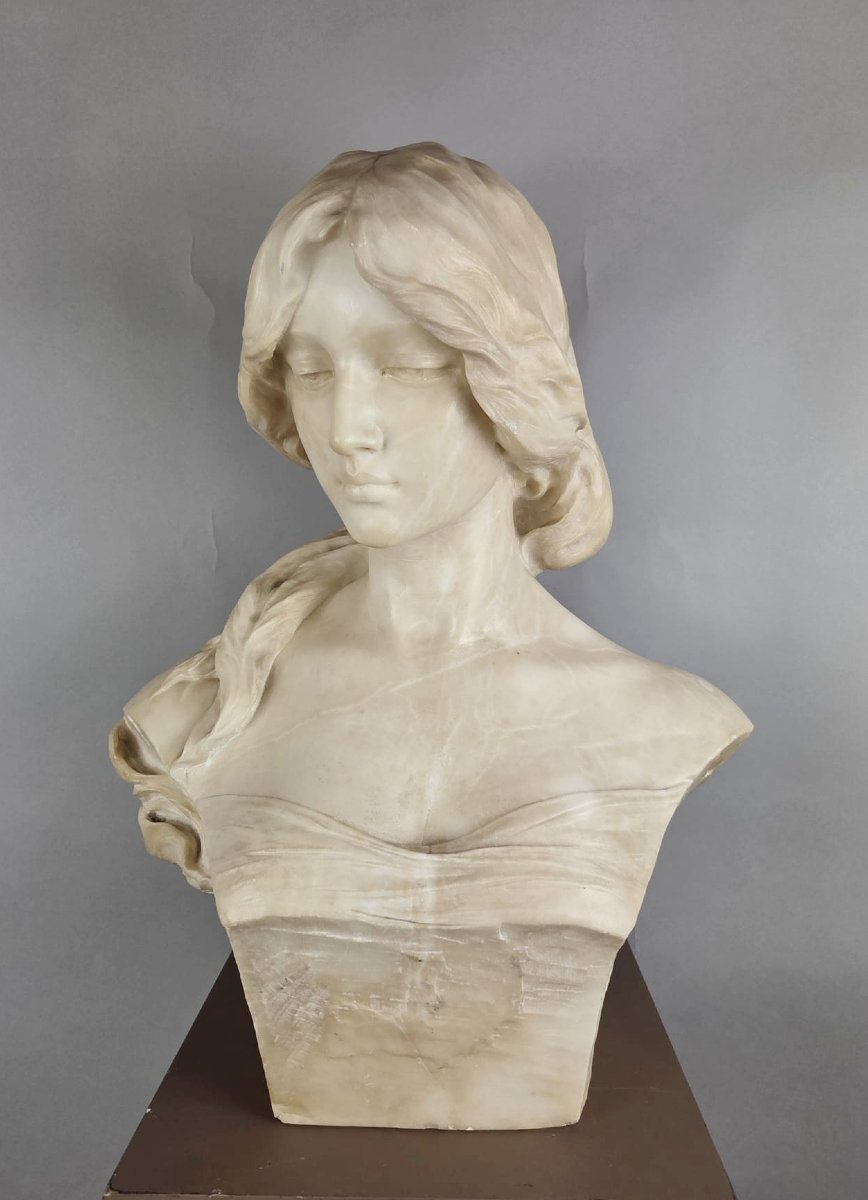 Emilio Fiaschi, buste d'élégante en albâtre, 20th-photo-4