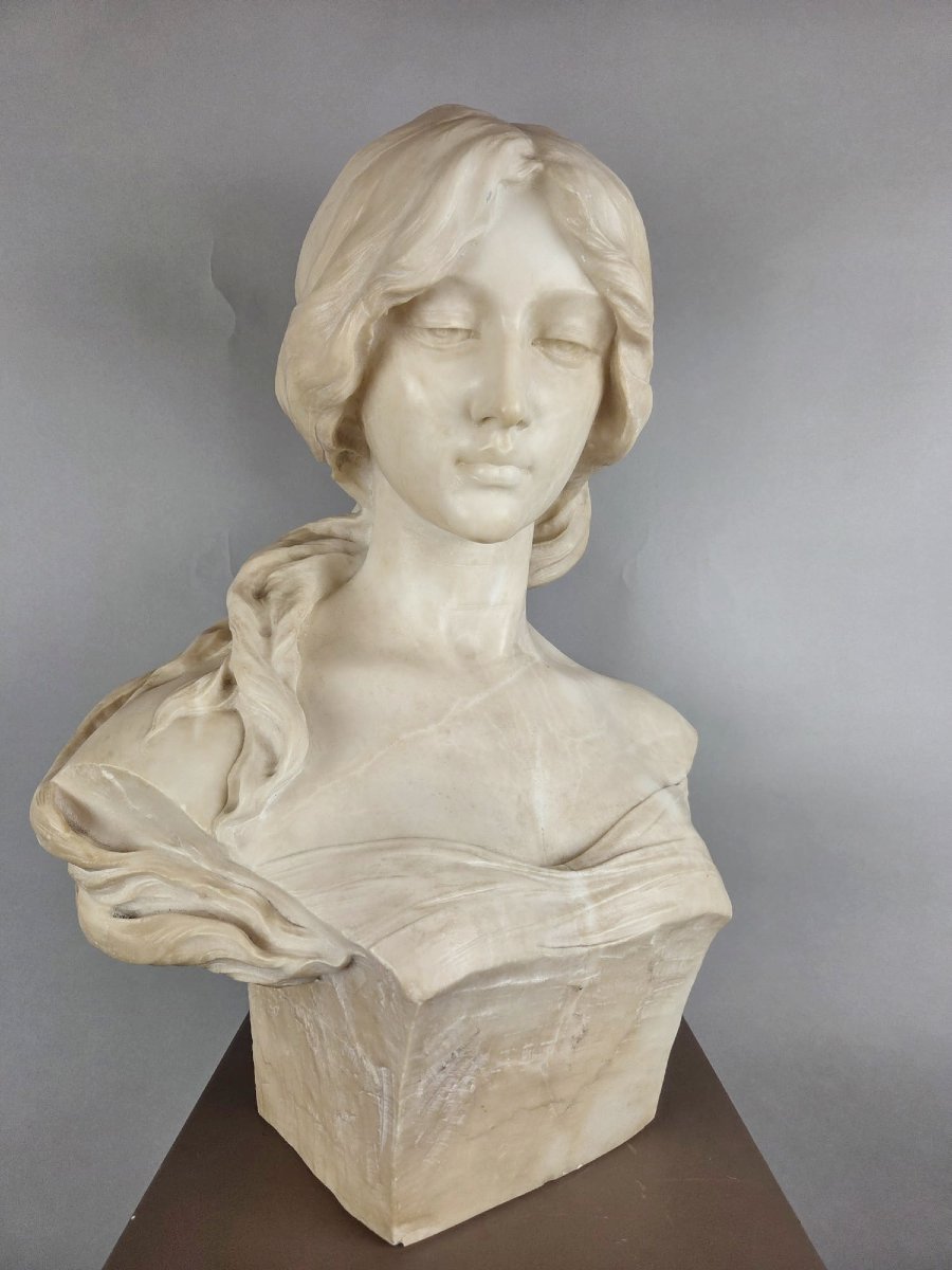 Emilio Fiaschi, buste d'élégante en albâtre, 20th