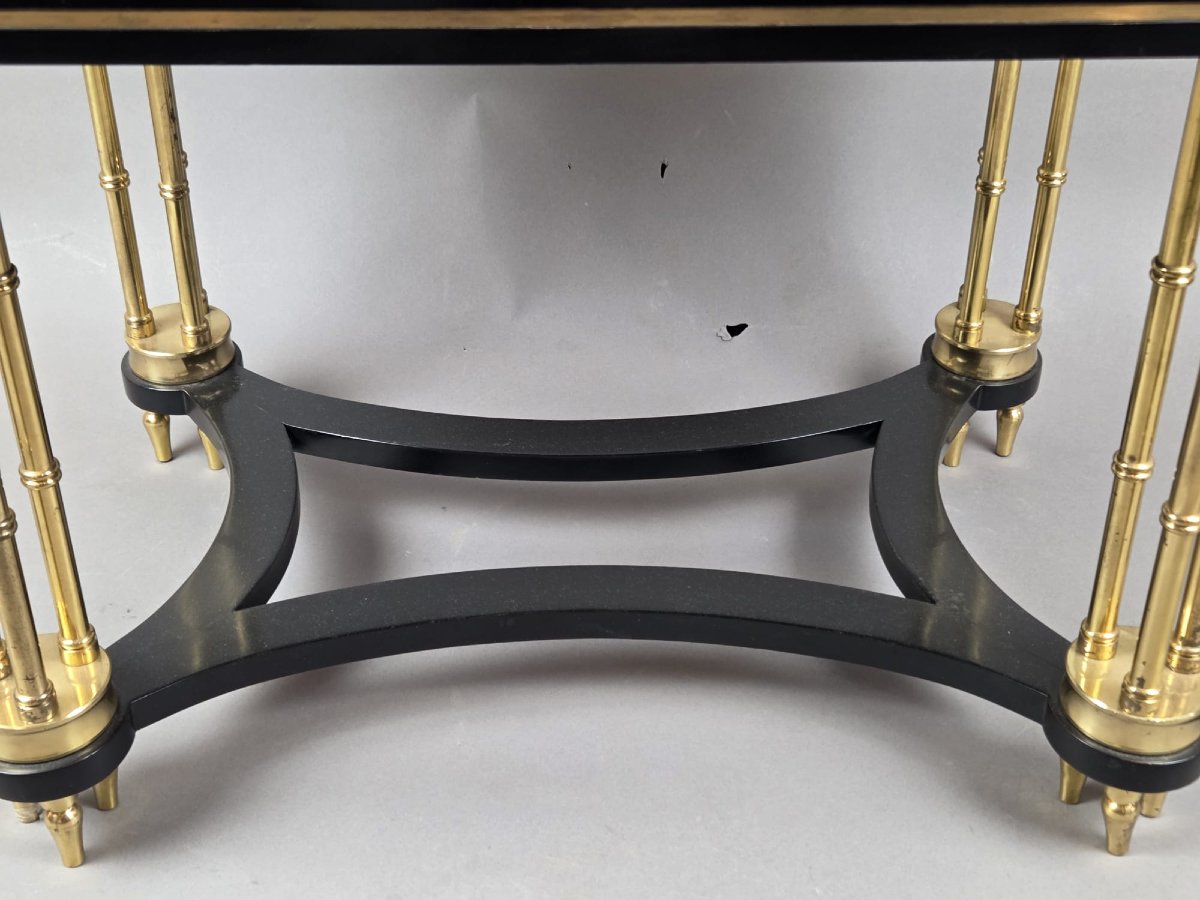 Hollywood Regency Coffee Table In Black Lacquered Wood And Gilded Bronze-photo-4