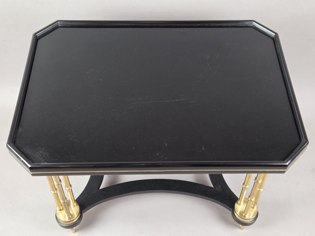 Hollywood Regency Coffee Table In Black Lacquered Wood And Gilded Bronze-photo-2