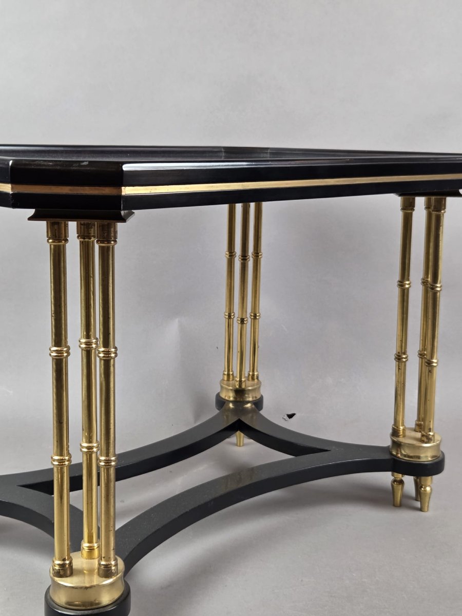 Hollywood Regency Coffee Table In Black Lacquered Wood And Gilded Bronze-photo-4