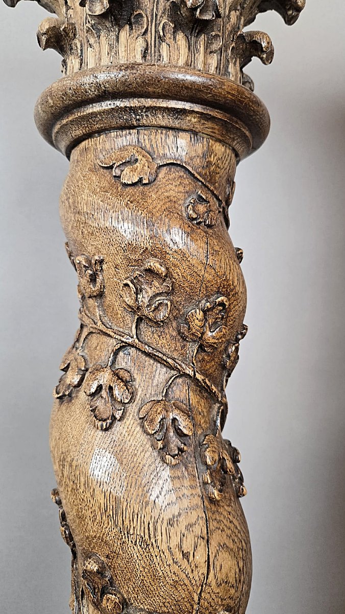 Paire de colonnes torsadées en chêne sculpté, début du XVIIIe siècle-photo-2