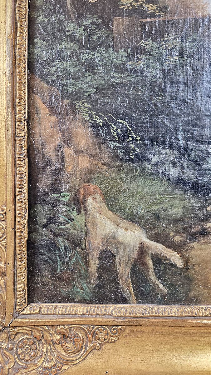 Huile sur toile, « Portrait d’un élégant dans la campagne », Antoine Dury, 1852-photo-2